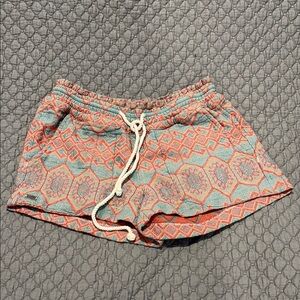 Roxy Geometric Patterned Athletic Shorts - Coral and Teal